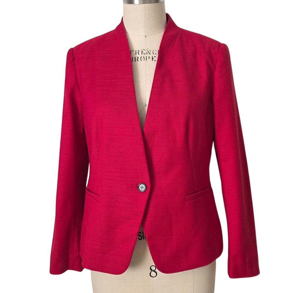 Ann Taylor LOFT Red Textured Tweed Single Button Blazer Jacket Size 10P NWT
